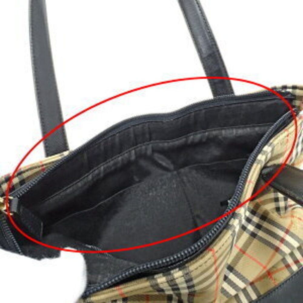 Burberry Tote Bag Handbag Canvas Beige Black Check - Picture 7 of 8